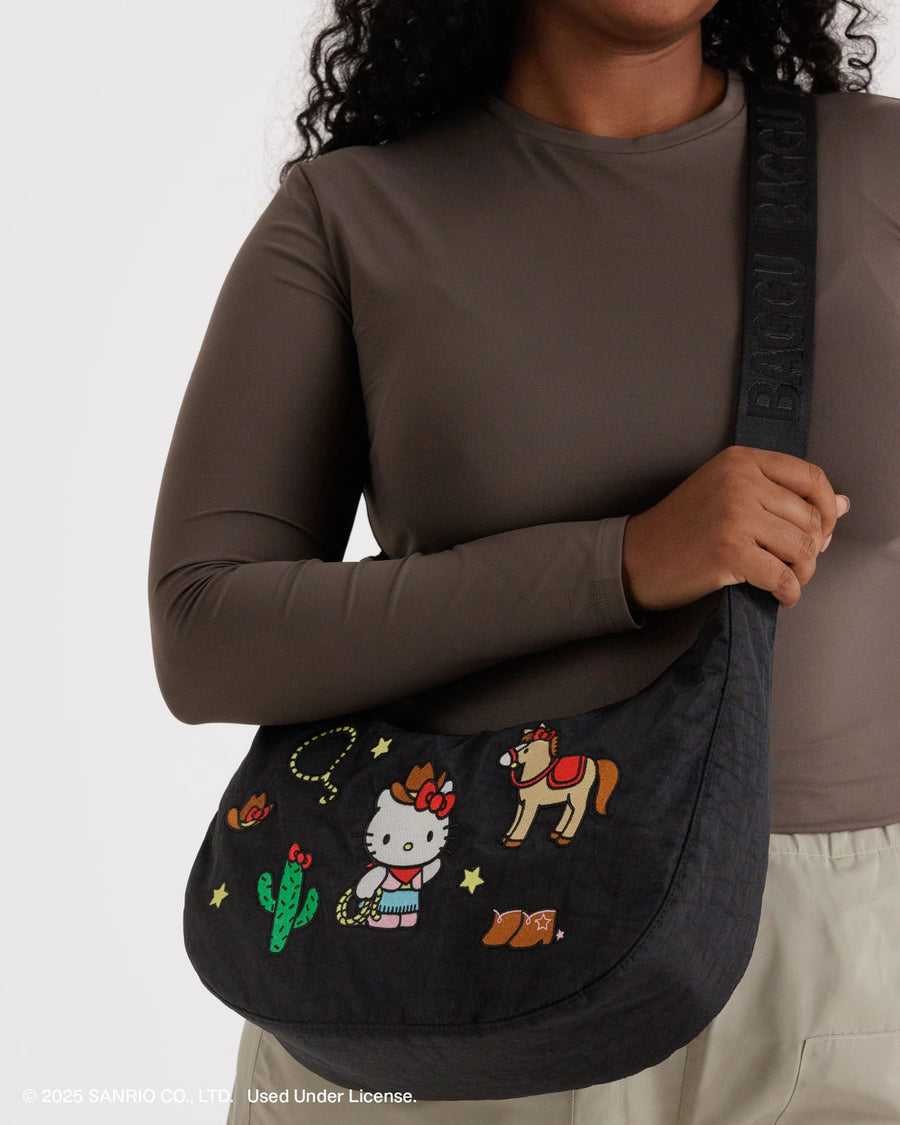 Medium Nylon Crescent Bag - Embroidered Hello Kitty Western