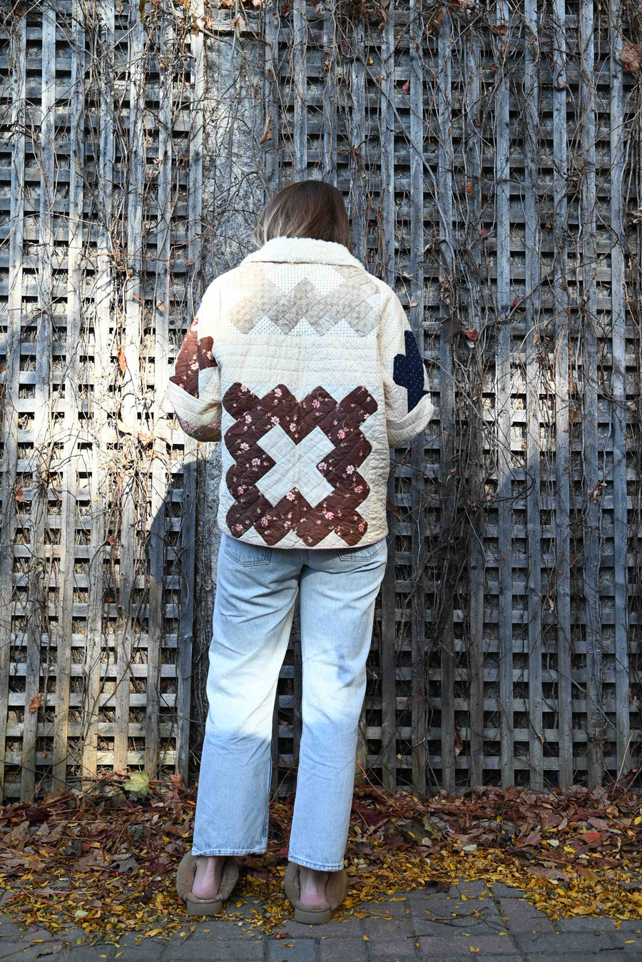 Cocoa Quilt Coat with Shearling Collar (S/M)