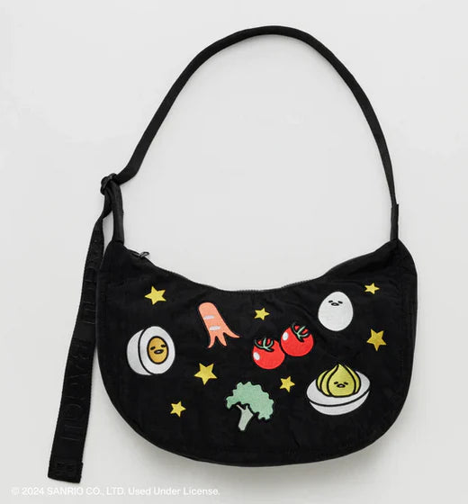 Medium Nylon Crescent Bag - Embroidered Gudetama