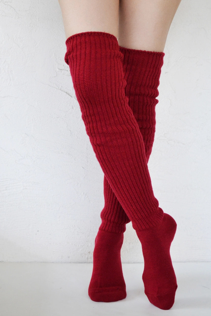 Lounge Scrunchy Over the Knee Socks - Dark Red