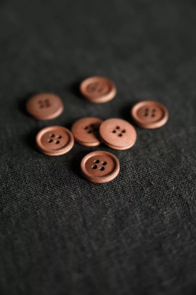 BROWN/RED 15MM COTTON BUTTONS - 6 PACK