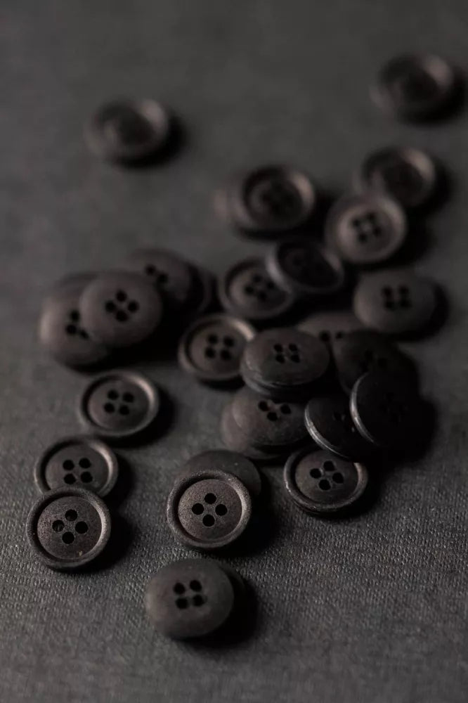 BLACK 15MM COTTON BUTTONS - 6 PACK