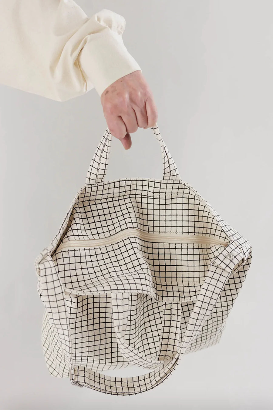 Horizontal Zip Duck Bag - Natural Grid