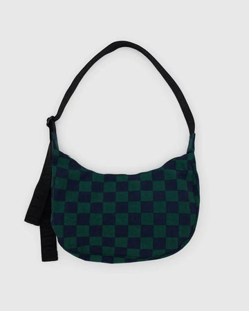 Medium Nylon Crescent Bag - Navy Green Check