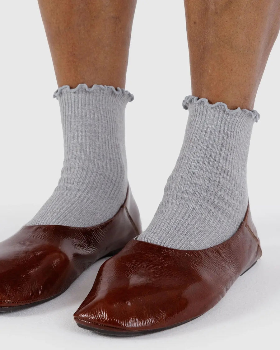 Lettuce Edge Sock Set of 2 - Heather Grey & Black