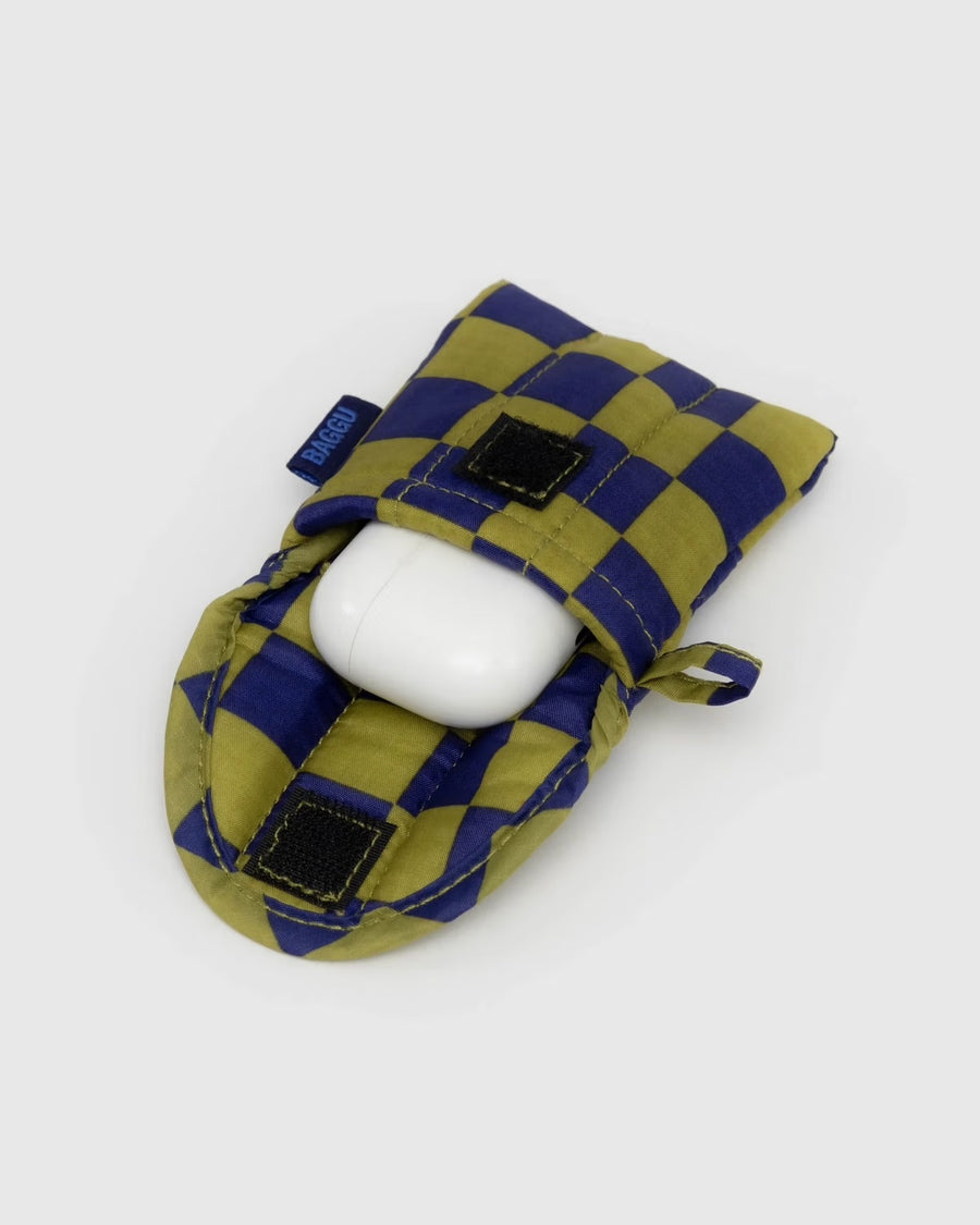 Puffy Earbuds Case - Pear Navy Check